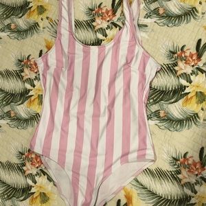 Pink + White Striped Swimsuit